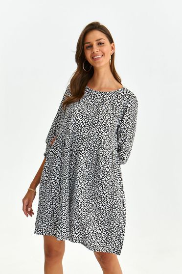 Loose dresses, Black dress light material short cut loose fit with puffed sleeves - StarShinerS.com