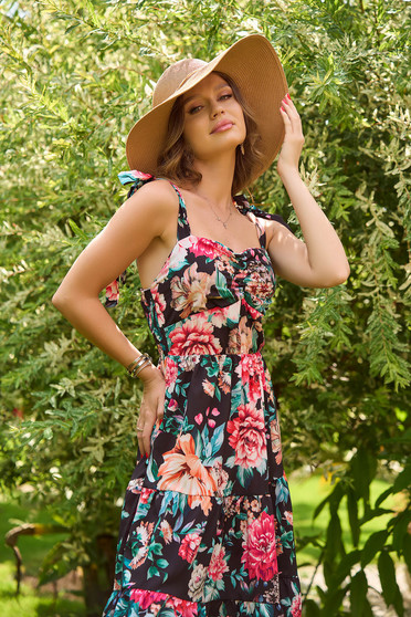 Floral print dresses, Dress light material short cut cloche with elastic waist with straps - StarShinerS.com