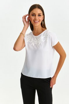 White women`s blouse light material loose fit with rounded cleavage