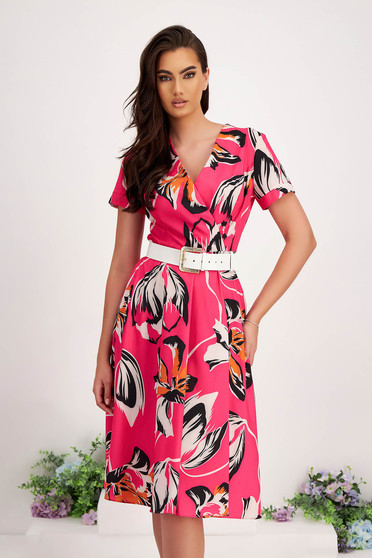 Floral print dresses, Dress cotton cloche accessorized with belt lateral pockets - StarShinerS.com