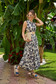 Rochie din ghipură bleumarin lunga cu imprimeu floral fara maneci cu accesoriu tip curea - SunShine 5 - StarShinerS.ro