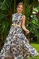 Long navy lace dress with floral print without sleeves with belt accessory - SunShine 1 - StarShinerS.com