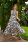 Long navy lace dress with floral print without sleeves with belt accessory - SunShine 6 - StarShinerS.com