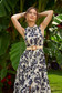 Long navy lace dress with floral print without sleeves with belt accessory - SunShine 3 - StarShinerS.com