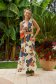 Dress long guipure accessorized with belt with v-neckline with floral prints 5 - StarShinerS.com
