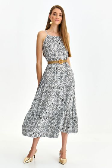 White dress light material with straps accessorized with belt long