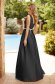 Black long dress from taffeta with slit on the leg and embellished accessories on the belt 2 - StarShinerS.com