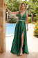 Green long dress from taffeta with slit on the leg and embellished accessories on the belt 1 - StarShinerS.com