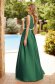 Green long dress from taffeta with slit on the leg and embellished accessories on the belt 2 - StarShinerS.com