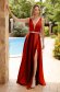Burgundy long dress from taffeta with slit on the leg and embellished accessories on the belt 1 - StarShinerS.com