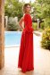Long Red Glitter Insert Chiffon Dress with Shoulder Detail - Artista 2 - StarShinerS.com