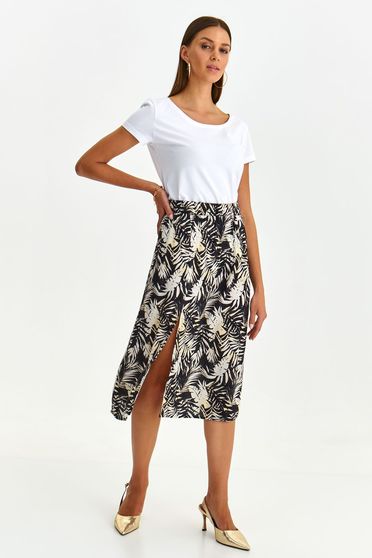 Elegant skirts, White skirt viscose with floral print midi - StarShinerS.com