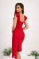 Red Crepe Pencil Dress with Deep Neckline and Veil Overlay - StarShinerS 2 - StarShinerS.com