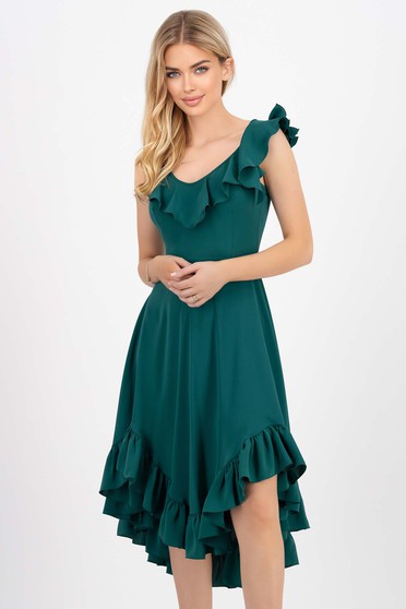 Rochii online, Rochie din material fluid verde midi asimetrica in clos - StarShinerS - StarShinerS.ro