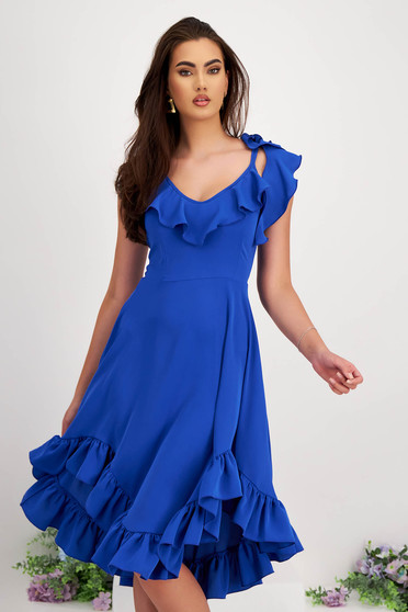 Thin material dresses, - StarShinerS blue dress light material midi cloche asymmetrical - StarShinerS.com
