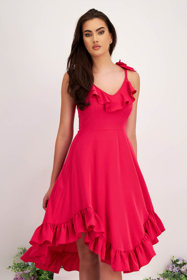 Thin material dresses, - StarShinerS pink dress light material midi cloche asymmetrical - StarShinerS.com