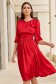Red Satin Midi Flared Dress with Three-Quarter Puffy Sleeves - StarShinerS 2 - StarShinerS.com