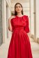 Red Satin Midi Flared Dress with Three-Quarter Puffy Sleeves - StarShinerS 6 - StarShinerS.com