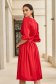 Red Satin Midi Flared Dress with Three-Quarter Puffy Sleeves - StarShinerS 3 - StarShinerS.com