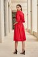 Red Satin Midi Flared Dress with Three-Quarter Puffy Sleeves - StarShinerS 5 - StarShinerS.com