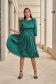 - StarShinerS green midi dress from satin with 3/4 sleeves and puffed sleeves 3 - StarShinerS.com