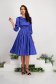 Blue Satin Midi Swing Dress with Three-Quarter Puff Sleeves - StarShinerS 3 - StarShinerS.com