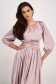 Powder Pink Satin Midi A-line Dress with Three-Quarter Puffed Sleeves - StarShinerS 5 - StarShinerS.com