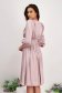 Powder Pink Satin Midi A-line Dress with Three-Quarter Puffed Sleeves - StarShinerS 2 - StarShinerS.com