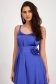 Short blue satin voile dress with wide cut and detachable flower-shaped brooch - StarShinerS 6 - StarShinerS.com