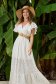 White dress guipure midi cloche with elastic waist accessorized with belt 1 - StarShinerS.com