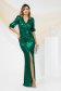 Rochie tip sirena din lycra verde-inchis lunga cu umeri bufanti crapata pe picior 1 - StarShinerS.ro