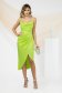 Lime elastic taffeta dress with low neckline and rhinestone appliqués 1 - StarShinerS.com
