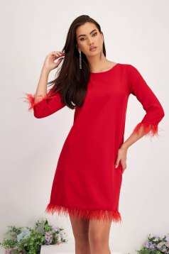- StarShinerS red dress elastic cloth midi loose fit feather details