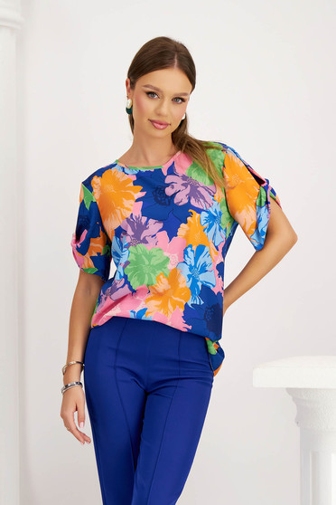 Bluze cu maneca scurta, Bluza dama din material subtire cu croi larg si imprimeu floral digital - StarShinerS - StarShinerS.ro