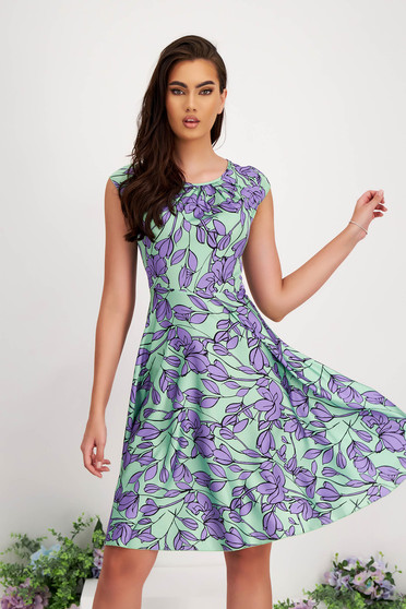 Spring dresses, - StarShinerS dress from satin short cut cloche with rounded cleavage with floral print - StarShinerS.com