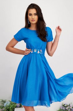 - StarShinerS lightblue dress cloche with elastic waist midi from veil fabric detachable cord embroidered