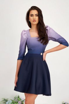 Purple Elastic Fabric Knee-Length Dress with Puffed Shoulders - StarShinerS
