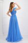Long aqua-blue tulle dress in flared style accessorized with rhinestones and feathers 4 - StarShinerS.com