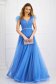 Long aqua-blue tulle dress in flared style accessorized with rhinestones and feathers 3 - StarShinerS.com