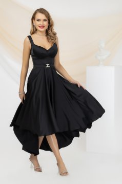 Asymmetric Black Elastic Taffeta Dress in A-Line Corset Style with Open Back - PrettyGirl