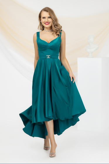 Asymmetrical green dress from taffeta with cut out back