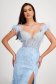 Mermaid-style dress in light blue lace with bare shoulders and feather applications 6 - StarShinerS.com
