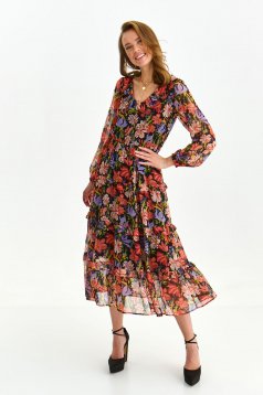 Dress from veil fabric midi cloche with elastic waist with floral print