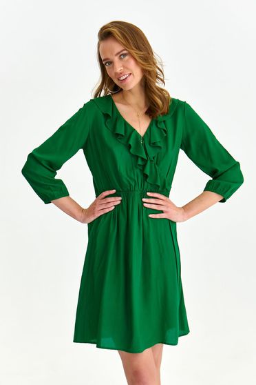Plus Size Dresses - Page 6, Green dress light material short cut cloche with elastic waist frilly trim around cleavage line - StarShinerS.com