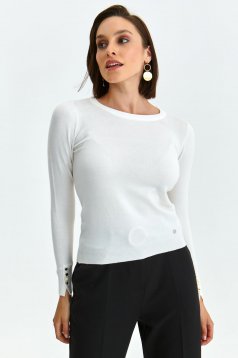White sweater knitted with button accessories