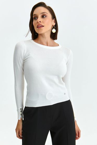 Casual jumpers, White sweater knitted with button accessories - StarShinerS.com