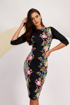 Pencil-type crepe dress with digital floral print - StarShinerS
