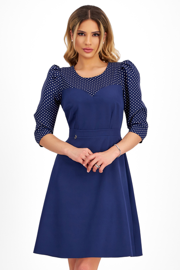Navy Blue Short Elastic Fabric Dress in Clos with Puffy Shoulders - StarShinerS