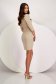 Beige Short Elastic Fabric Pencil Dress with Puffed Shoulders - StarShinerS 4 - StarShinerS.com