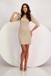 Rochie din stofa elastica bej scurta tip creion cu umeri bufanti - StarShinerS 5 - StarShinerS.ro